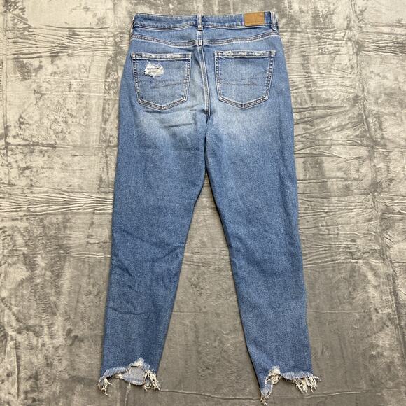 American Eagle Stretch Distressed Mom Jeans Women's Size 8R Blue - Picture 2 of 13
